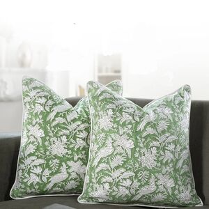 Cotton Print Club NWT 2pc 18" Boho Floral Block Print Square Pillow Covers Green
